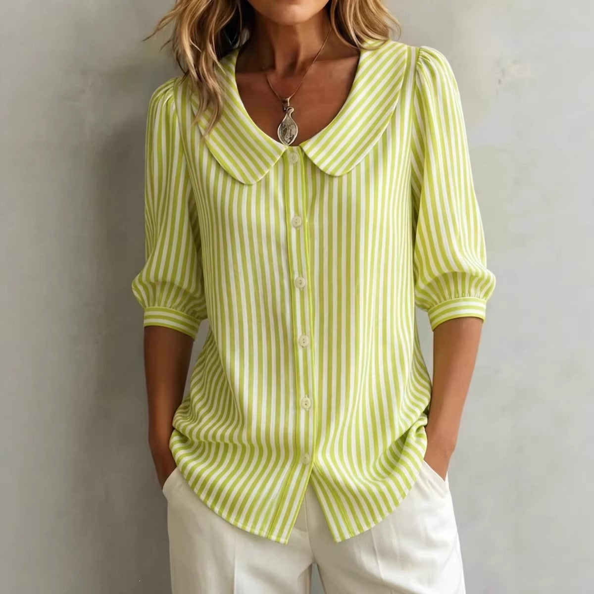 Striped V-neck Shirt Top T-shirt