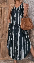Women's Tie Dye Tank Max Dress Sleeveless V Neck Asymmetrical Split Hem Dresses With Pocket Vacation Dress