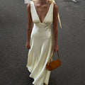 V-neck  Backless Sleeveless Dress With Tie