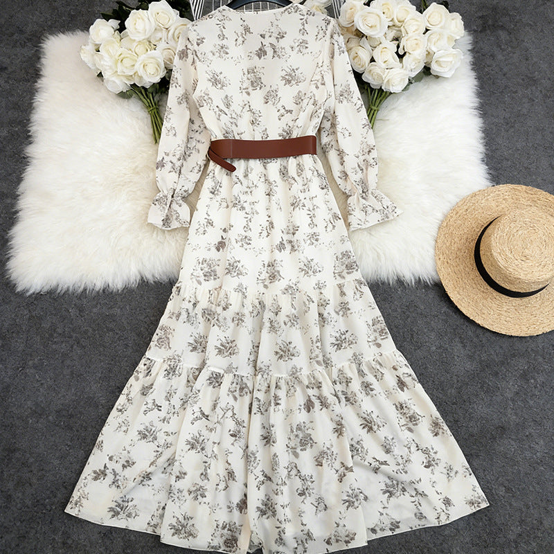 Spring Printed V-Neck Dress
