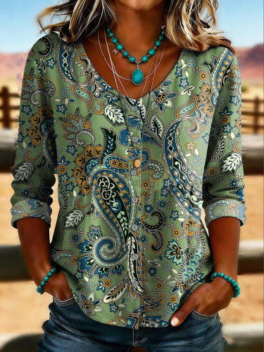 Floral 3D Printed Henley Shirt
