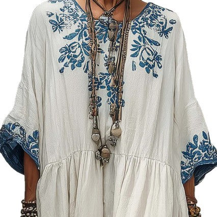 Elegant Round-neck Printed Dress