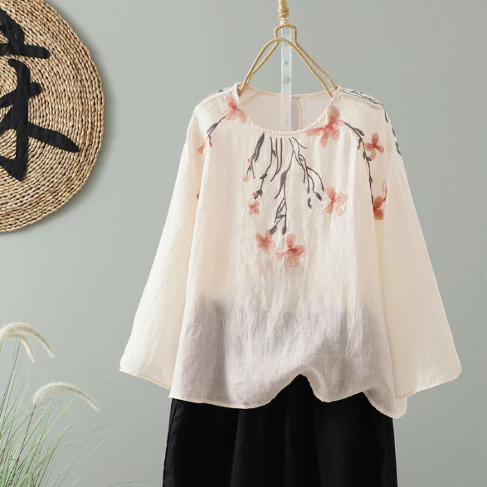Embroidered Sun-Protective Long-Sleeve Shirt