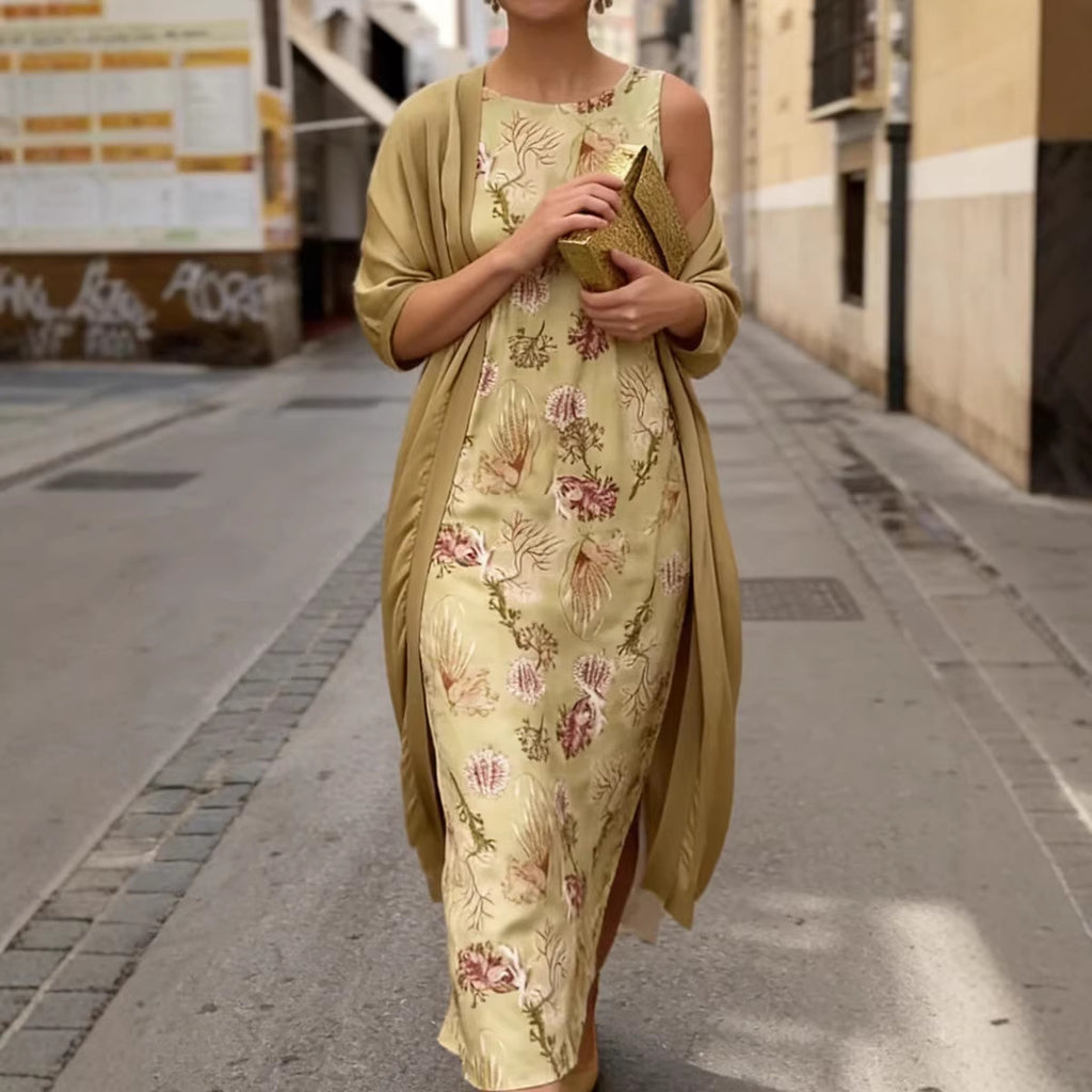 Short-sleeve Cardigan Dress Two-piece Set