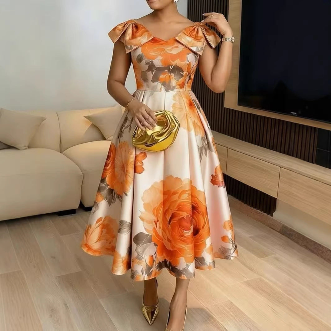 French Blossom Print Dress With Ruffled Hem