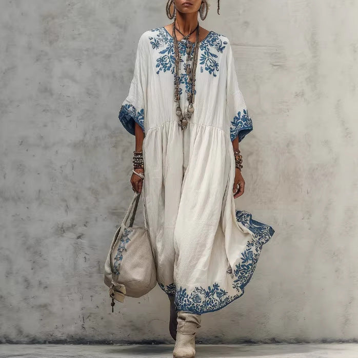 Elegant Round-neck Printed Dress