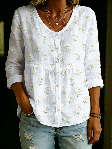 Floral 3D Printed Henley Shirt
