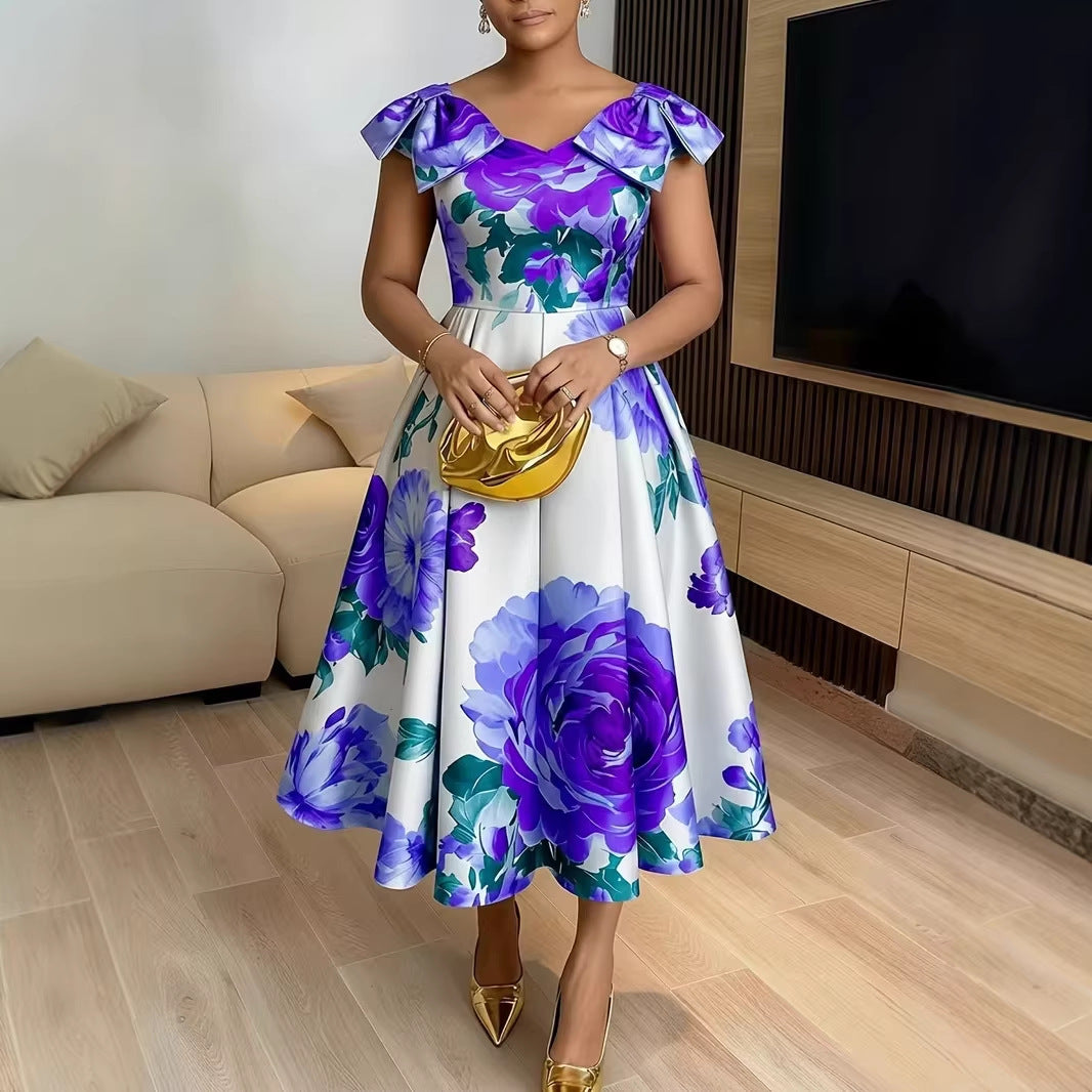 French Blossom Print Dress With Ruffled Hem