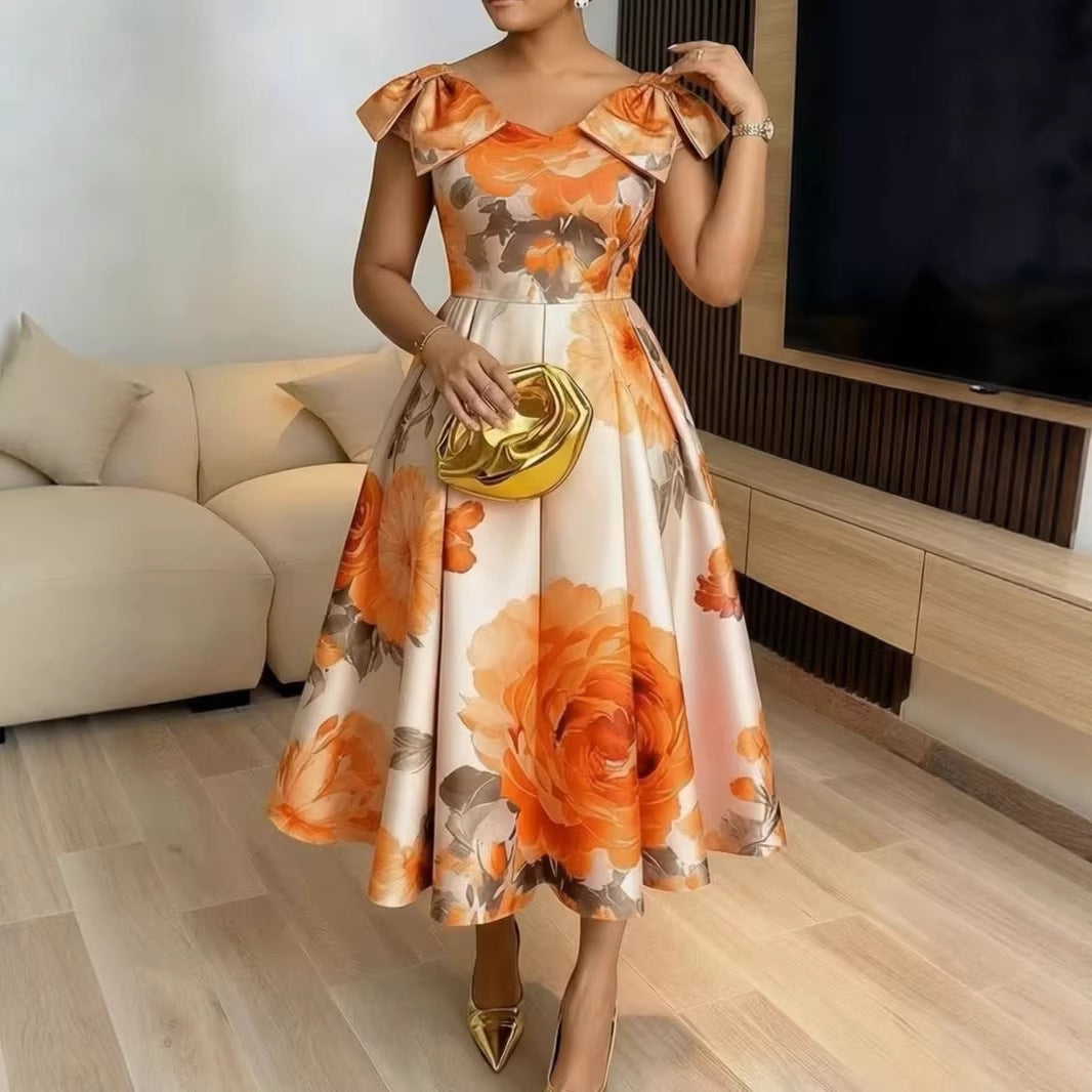 French Blossom Print Dress With Ruffled Hem