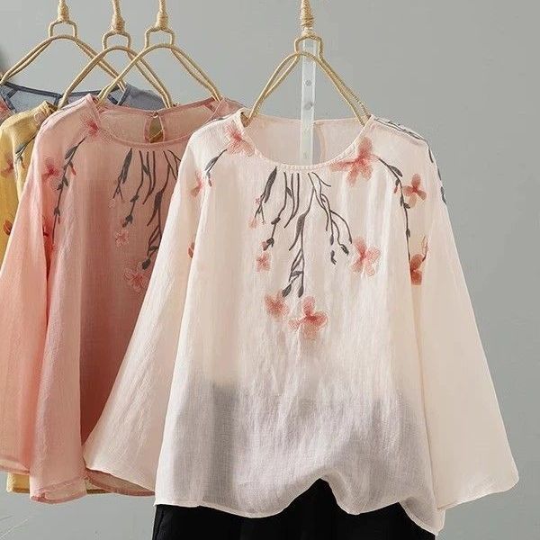 Embroidered Sun-Protective Long-Sleeve Shirt
