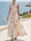 Lace-Patchwork Lace-Up Printed Dress