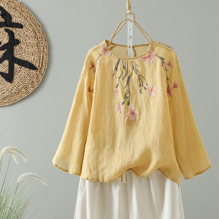 Embroidered Sun-Protective Long-Sleeve Shirt