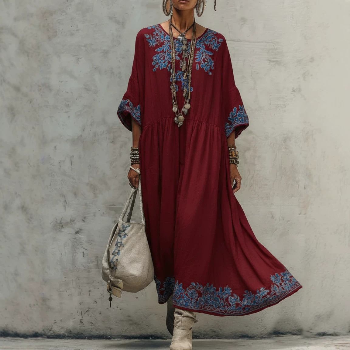 Elegant Round-neck Printed Dress
