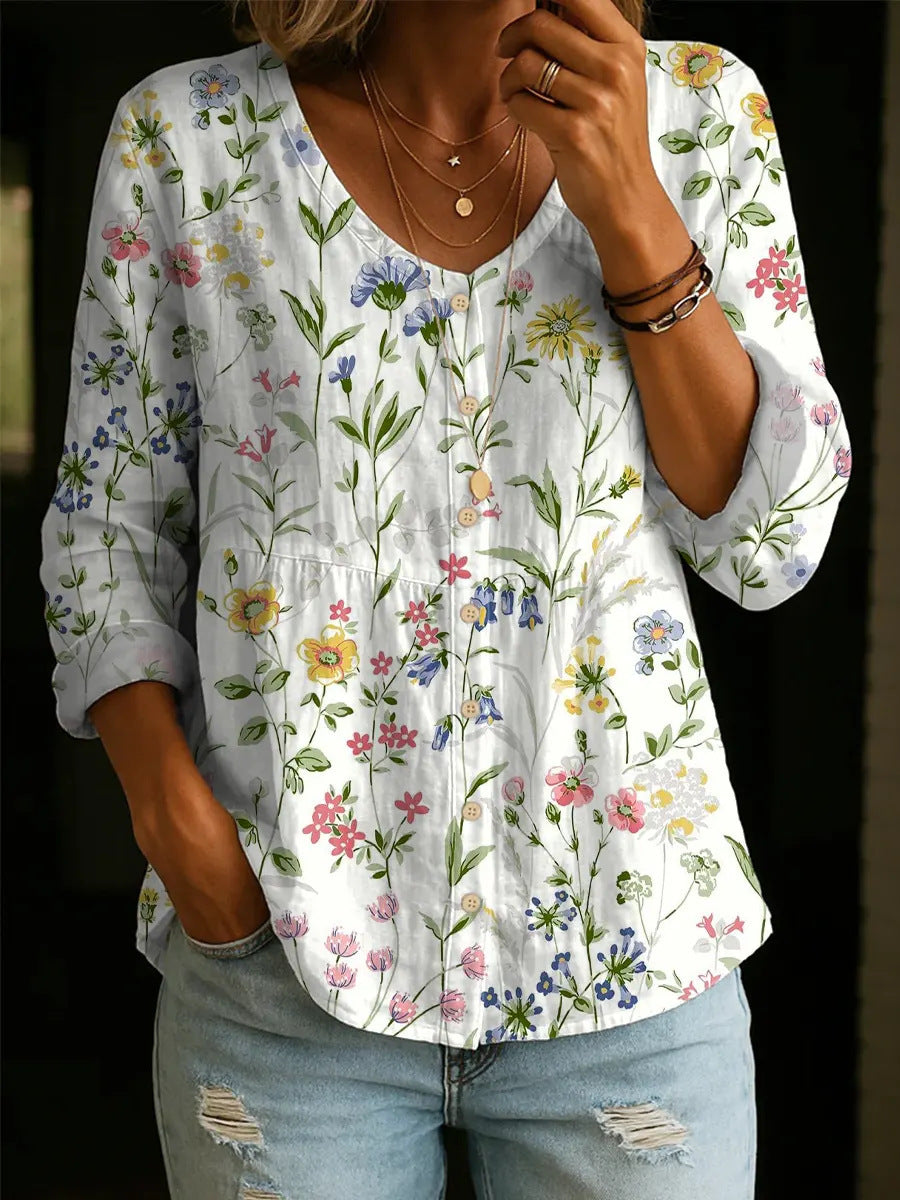 Floral 3D Printed Henley Shirt