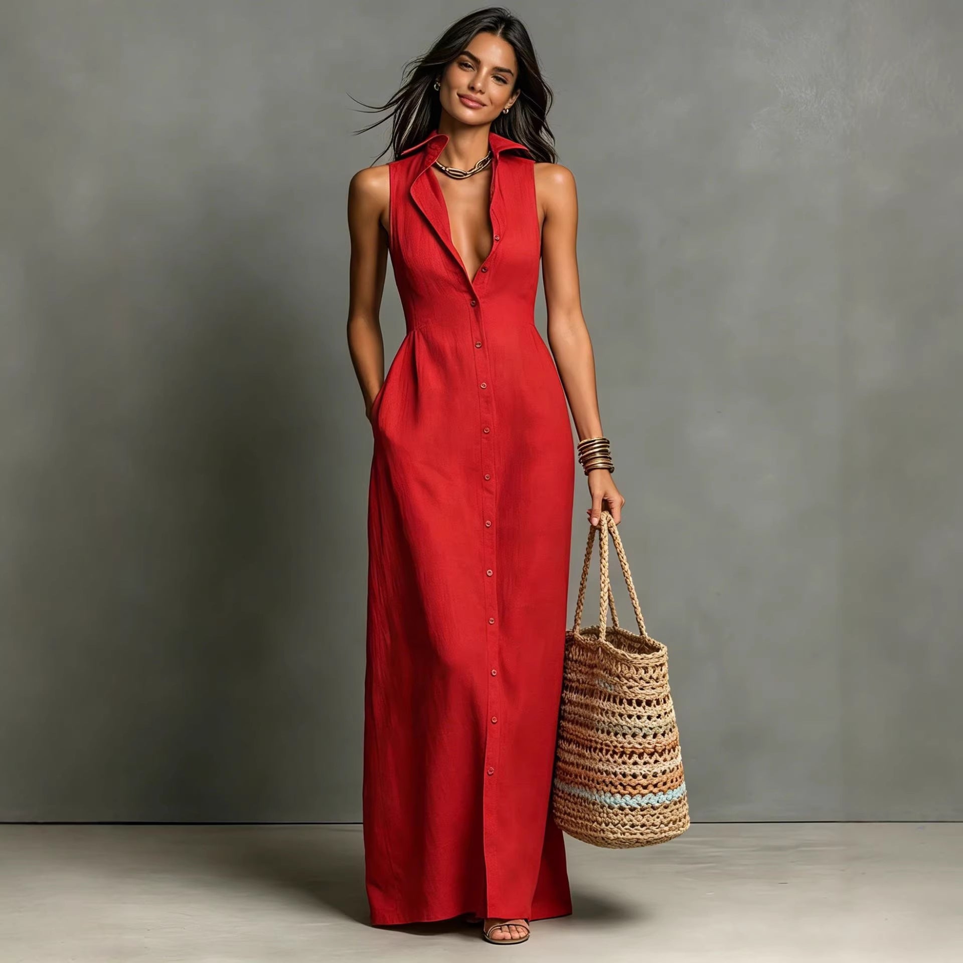 Casual Cotton Linen Sleeveless Dress