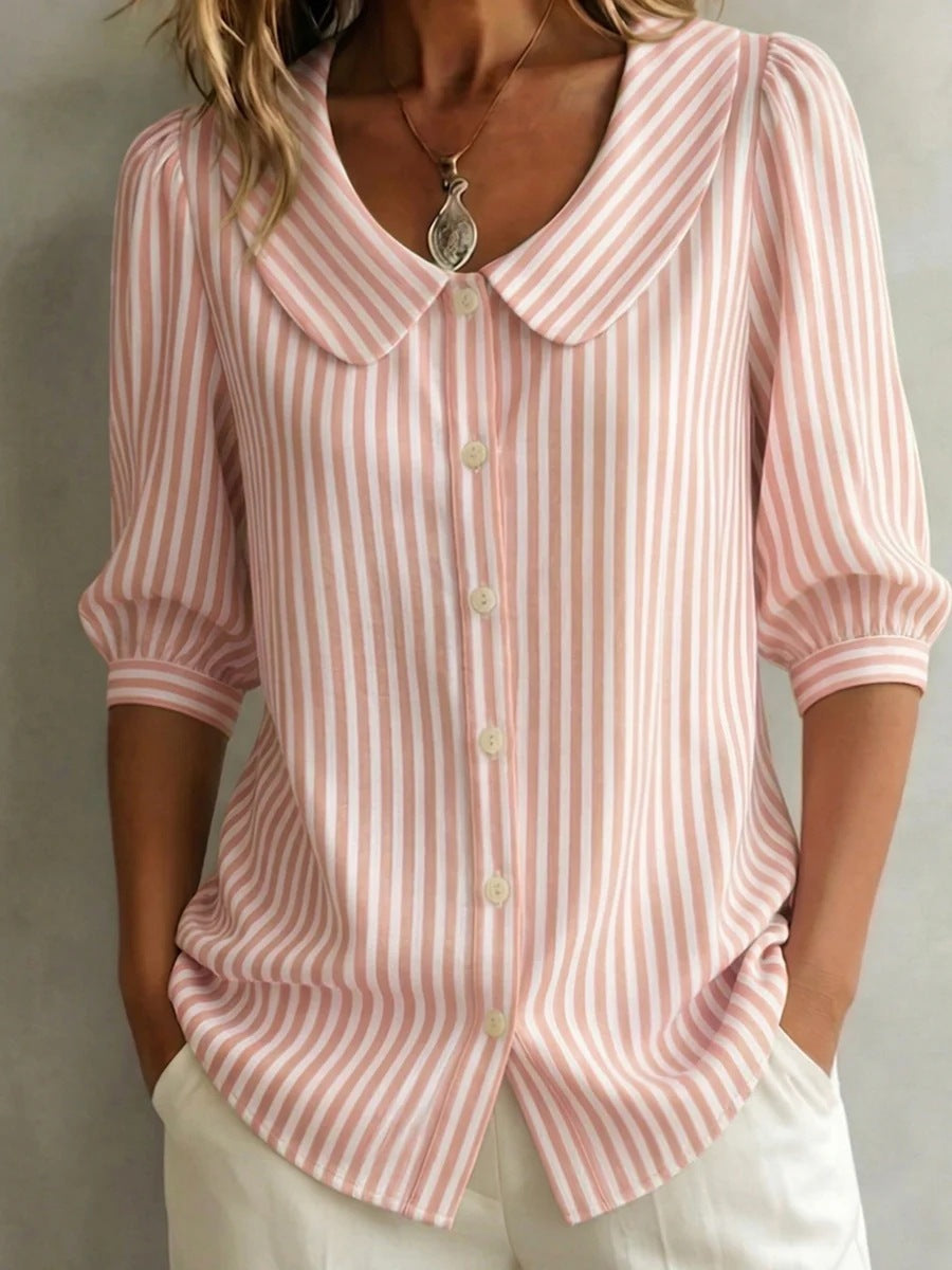 Striped V-neck Shirt Top T-shirt