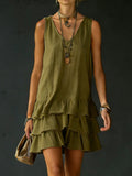V-neck Cotton-linen Sleeveless Dress