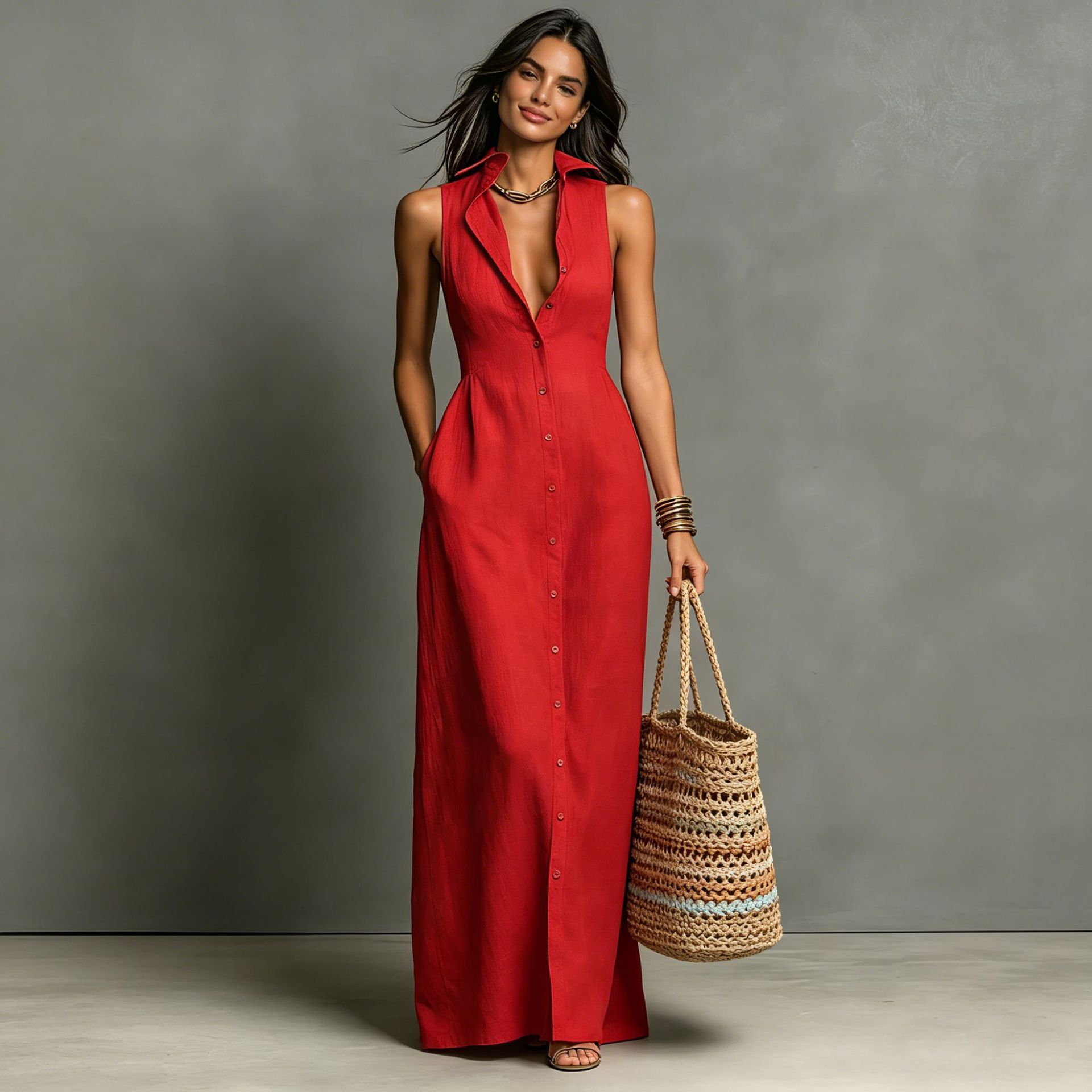 Casual Cotton Linen Sleeveless Dress