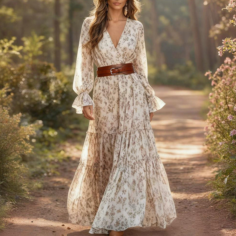 Spring Printed V-Neck Dress