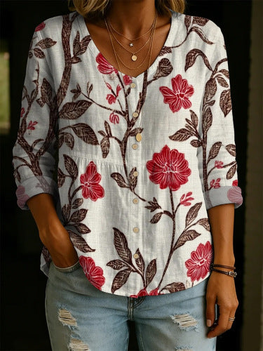 Floral 3D Printed Henley Shirt