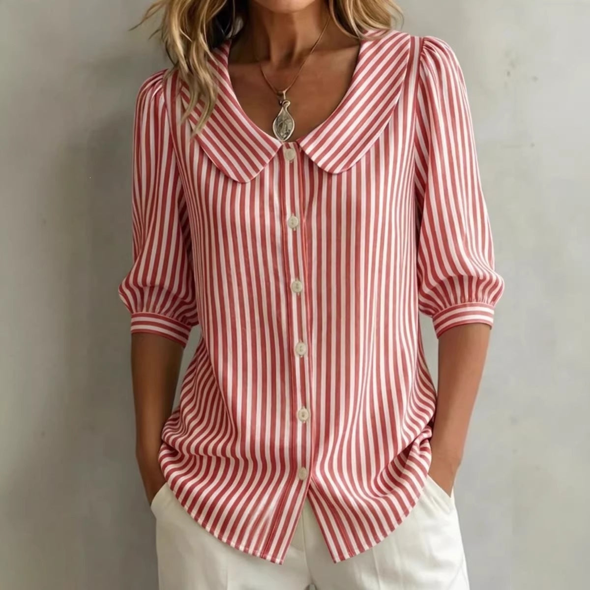 Striped V-neck Shirt Top T-shirt