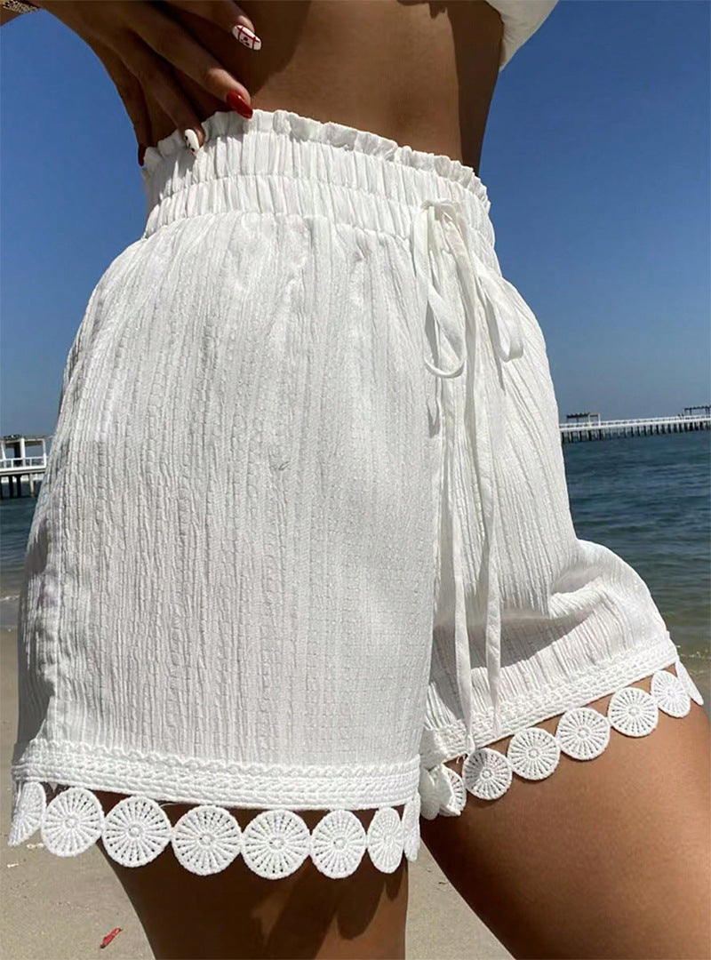 Lace-trimmed Casual Beach Shorts