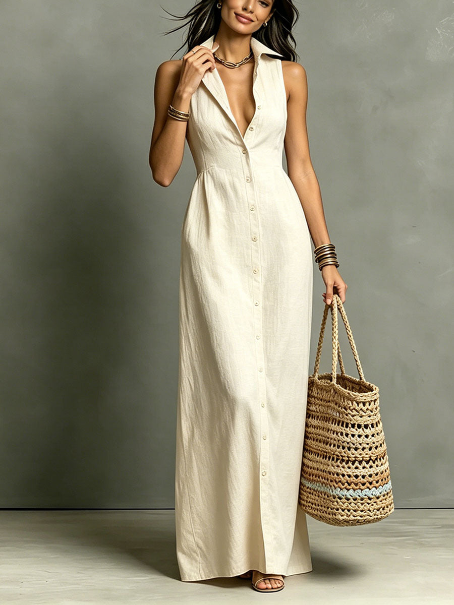 Casual Cotton Linen Sleeveless Dress