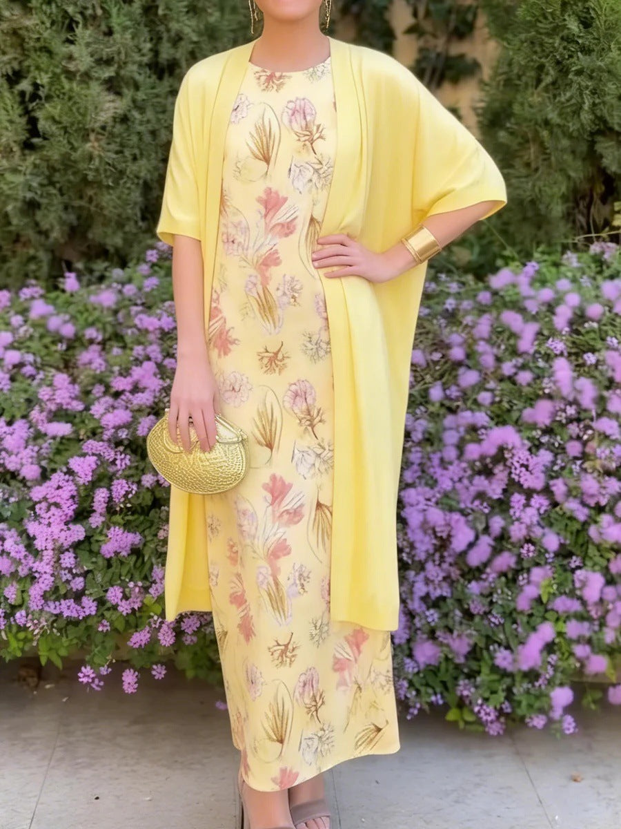Short-sleeve Cardigan Dress Two-piece Set