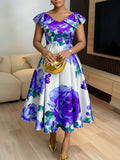 French Blossom Print Dress With Ruffled Hem