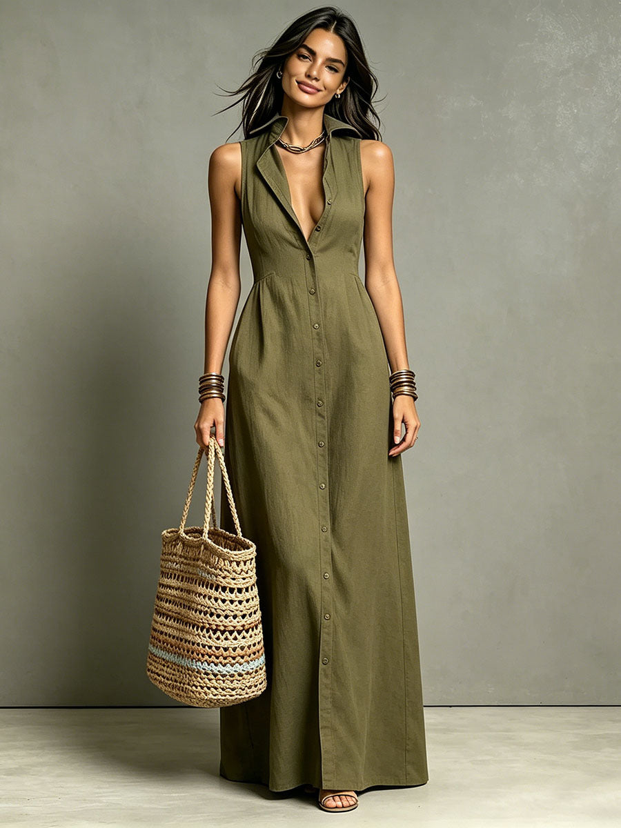 Casual Cotton Linen Sleeveless Dress