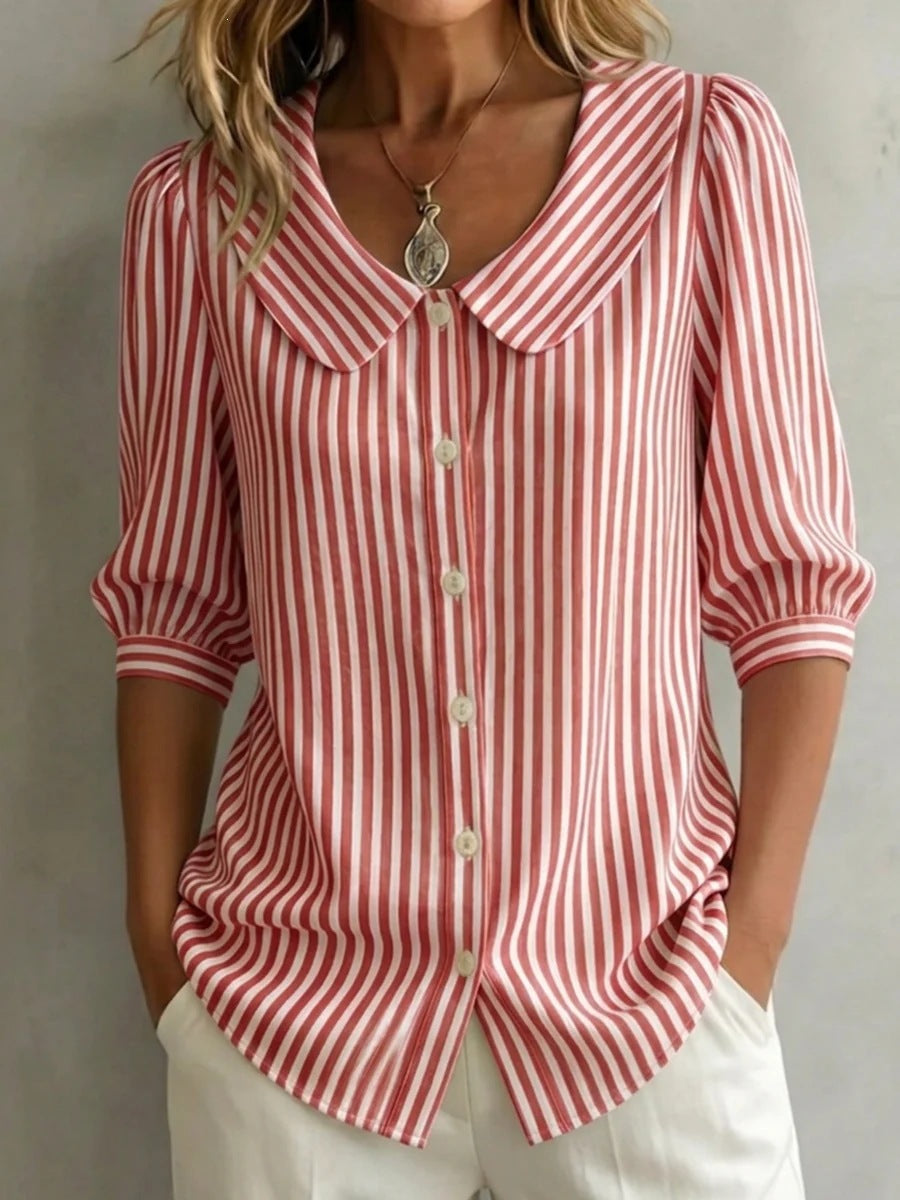 Striped V-neck Shirt Top T-shirt
