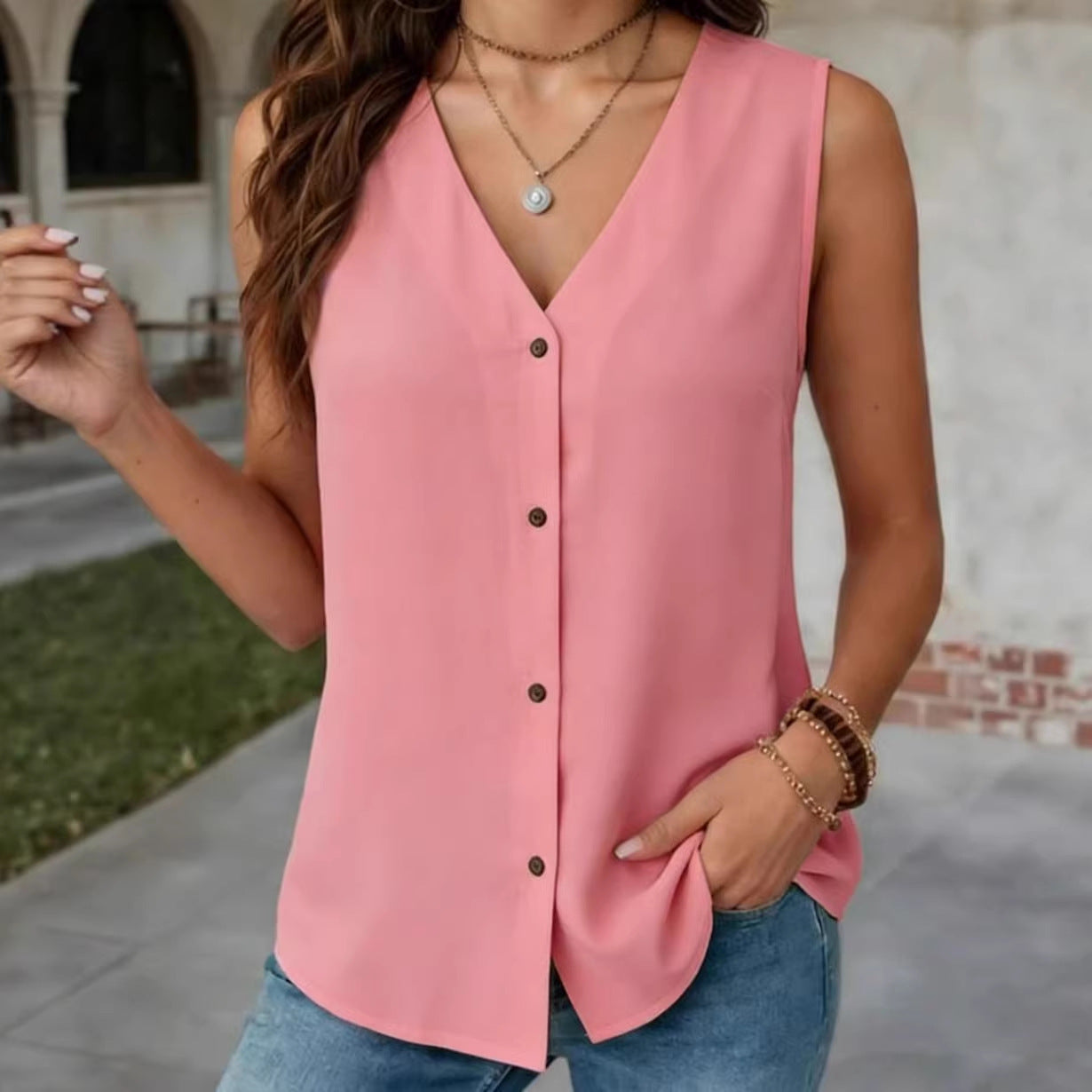 Summern V-neck Sleeveless Vest