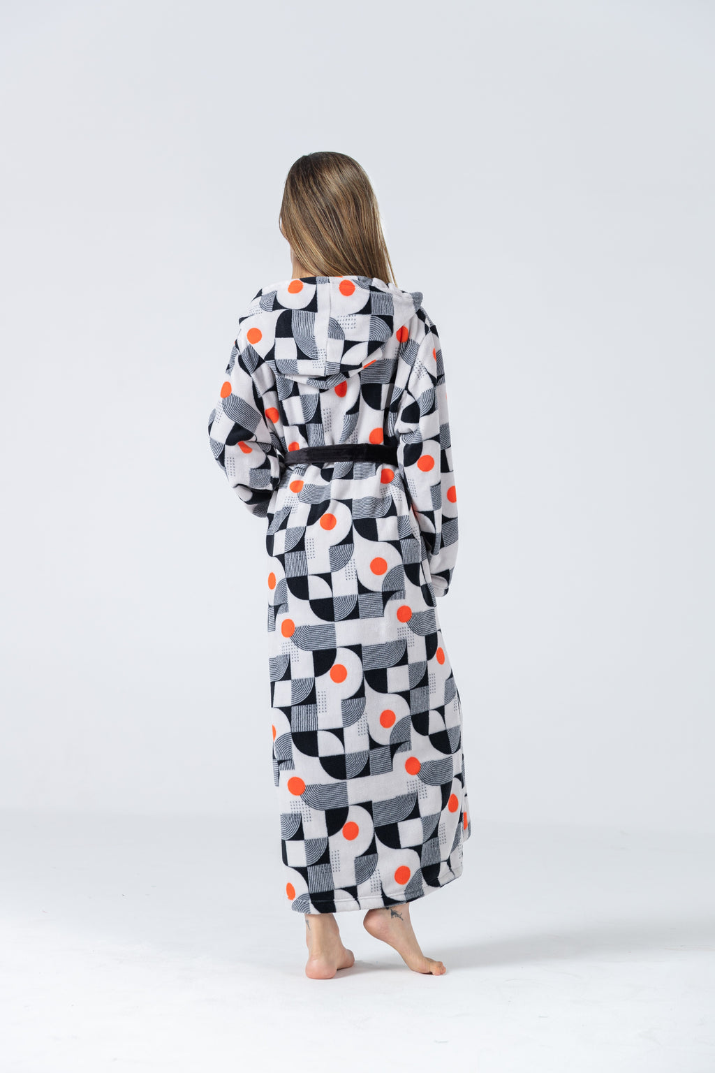 RONGTAI Womens Plush Fleece Hooded Bathrobe, Thick Nightgown Long Robe Sleepwear With Two Side Pockets And Belt