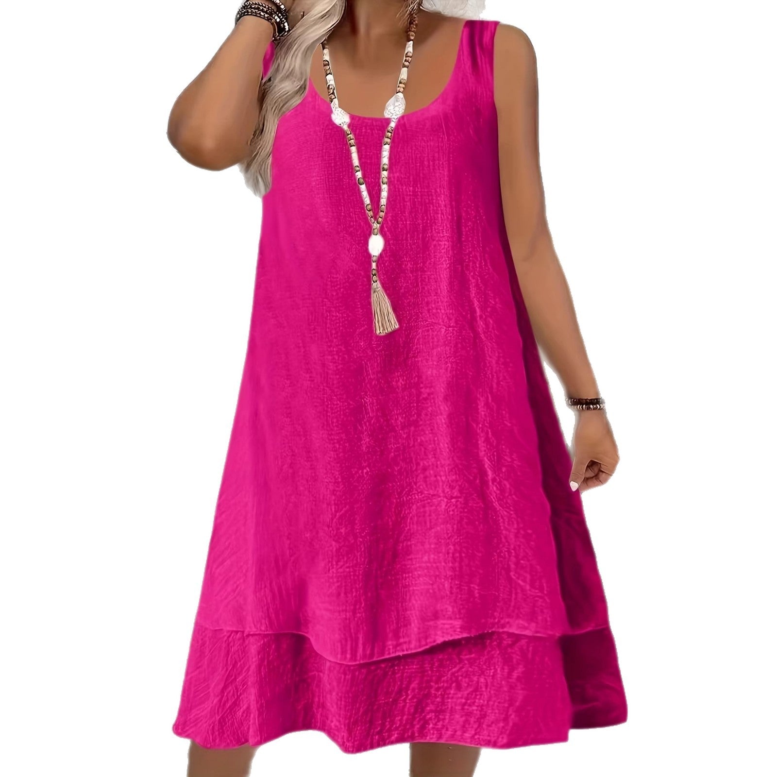 Loose-Fitting Stylish Sleeveless Crew-Neck Dress