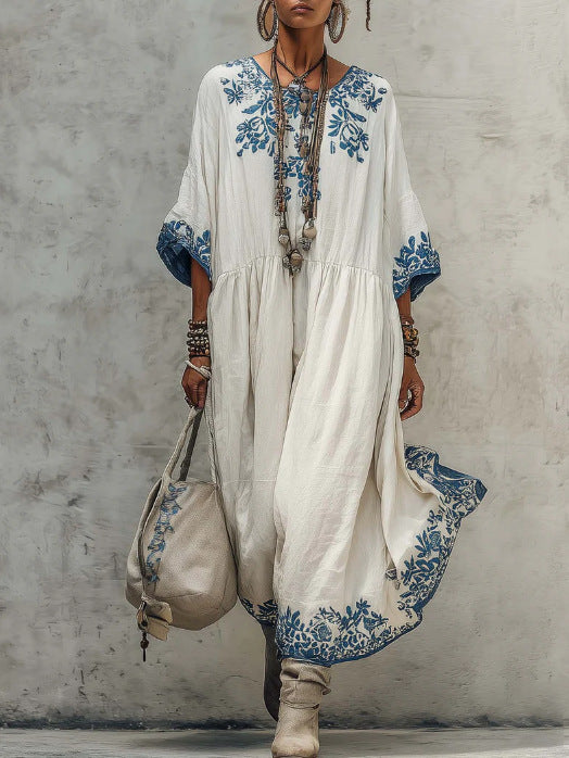 Elegant Round-neck Printed Dress