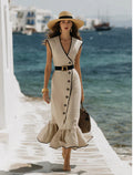 V-Neck Linen Blend Midi Dress
