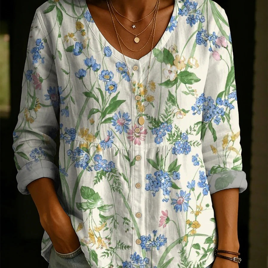 Floral 3D Printed Henley Shirt