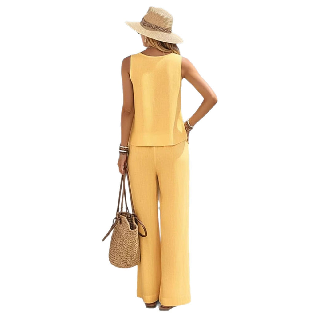 Casual Cotton-Linen Vest And Pants Set