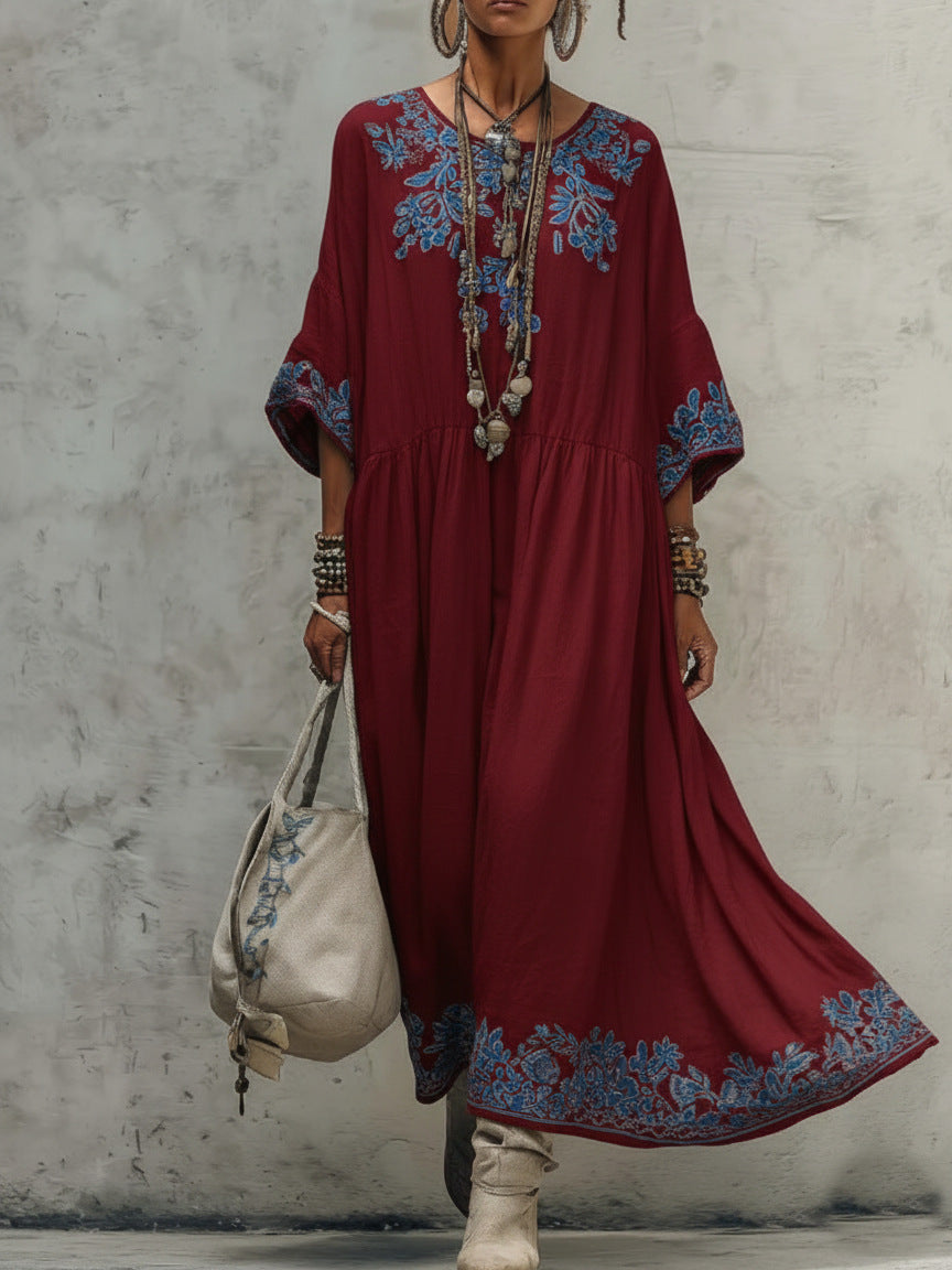 Elegant Round-neck Printed Dress