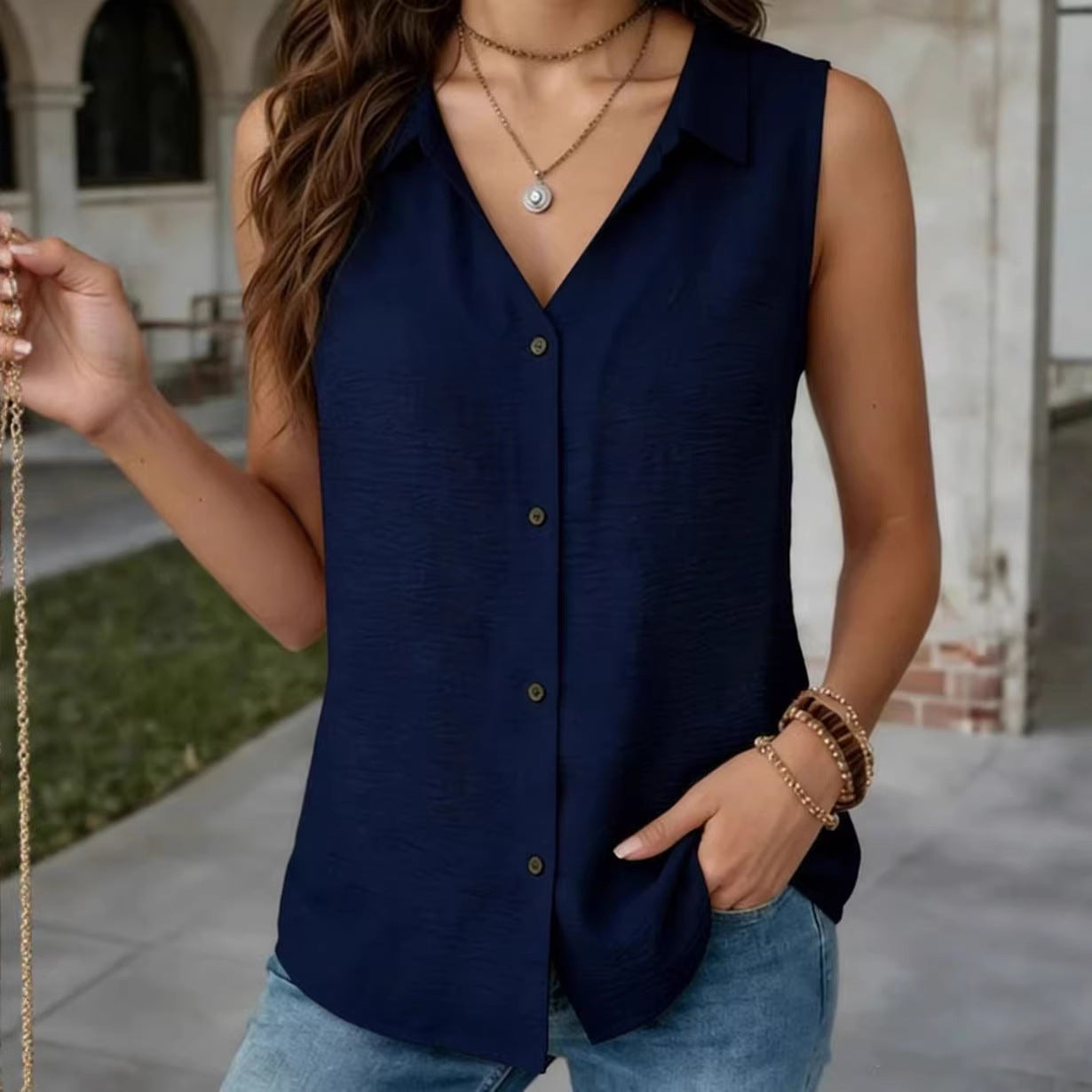 Summern V-neck Sleeveless Vest