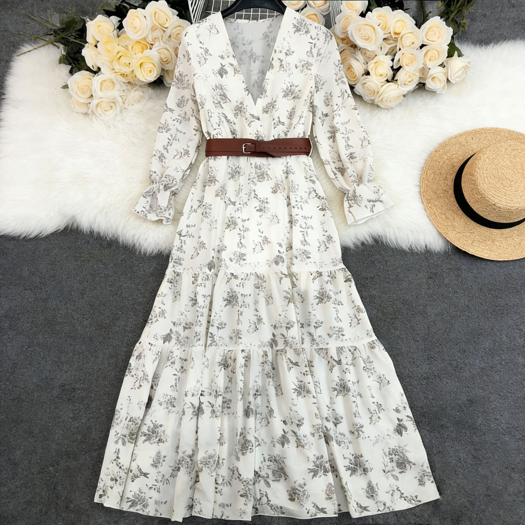 Spring Printed V-Neck Dress