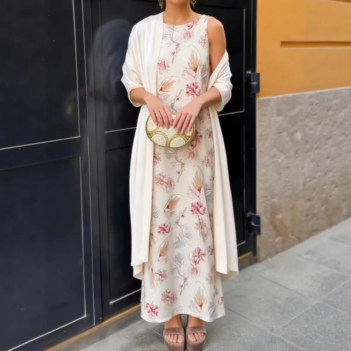 Short-sleeve Cardigan Dress Two-piece Set