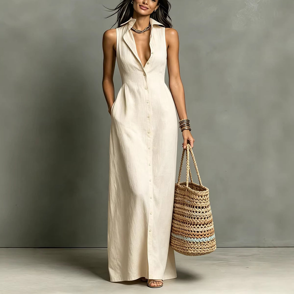 Casual Cotton Linen Sleeveless Dress