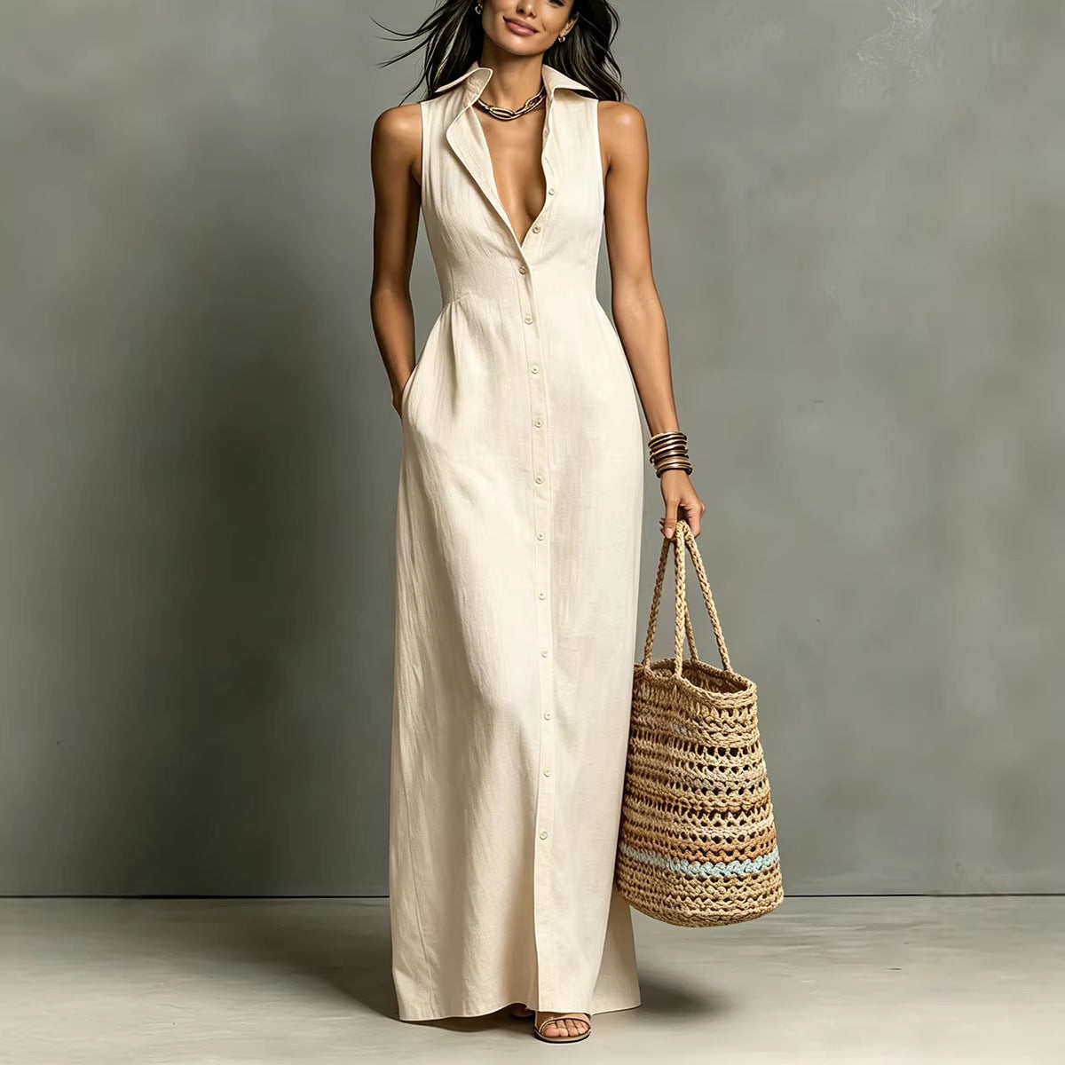 Casual Cotton Linen Sleeveless Dress