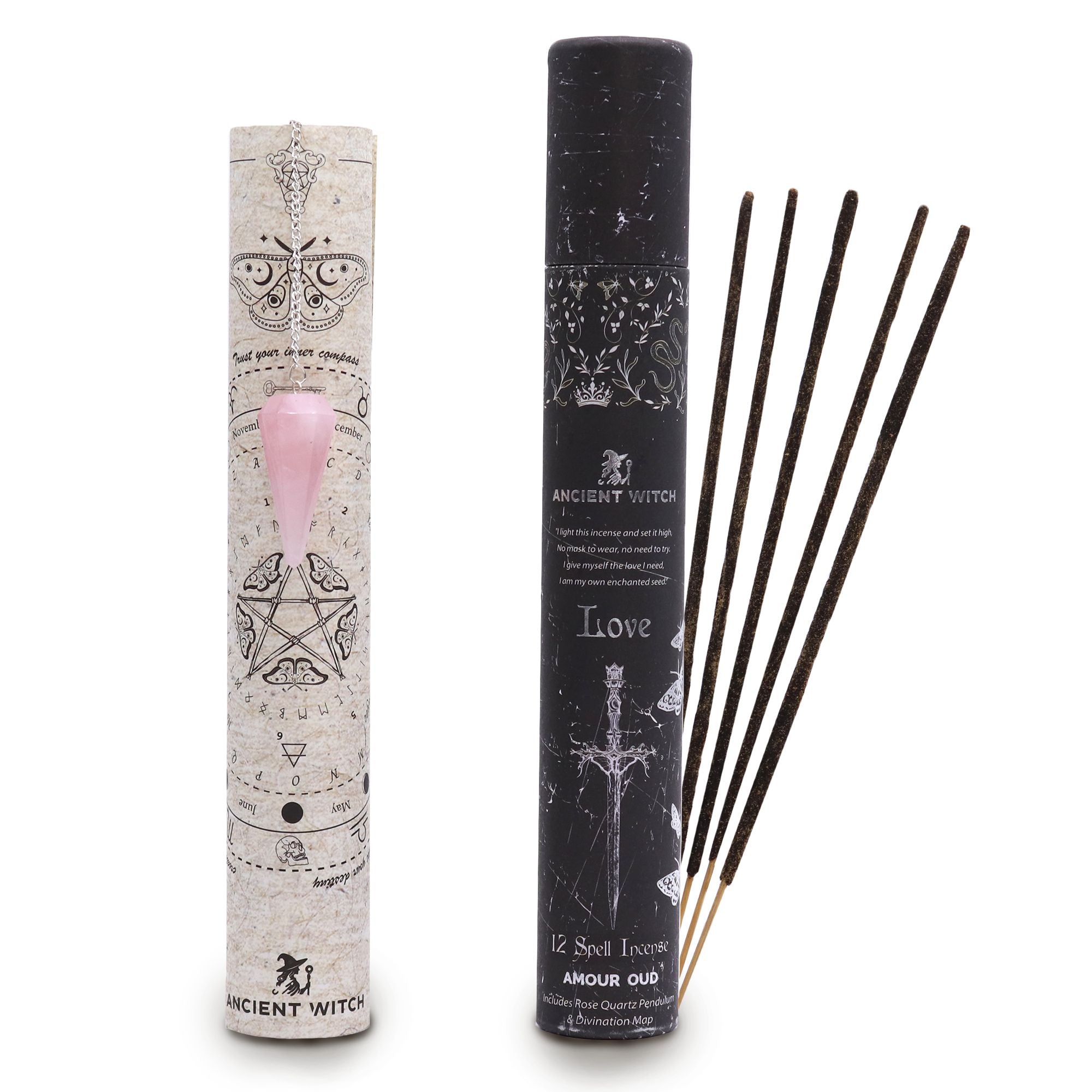 Ancient Witch Spell Incense - Love - Rose Quartz Pendulum