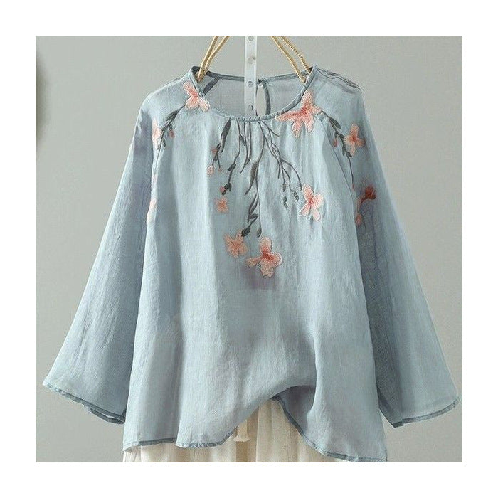 Embroidered Sun-Protective Long-Sleeve Shirt