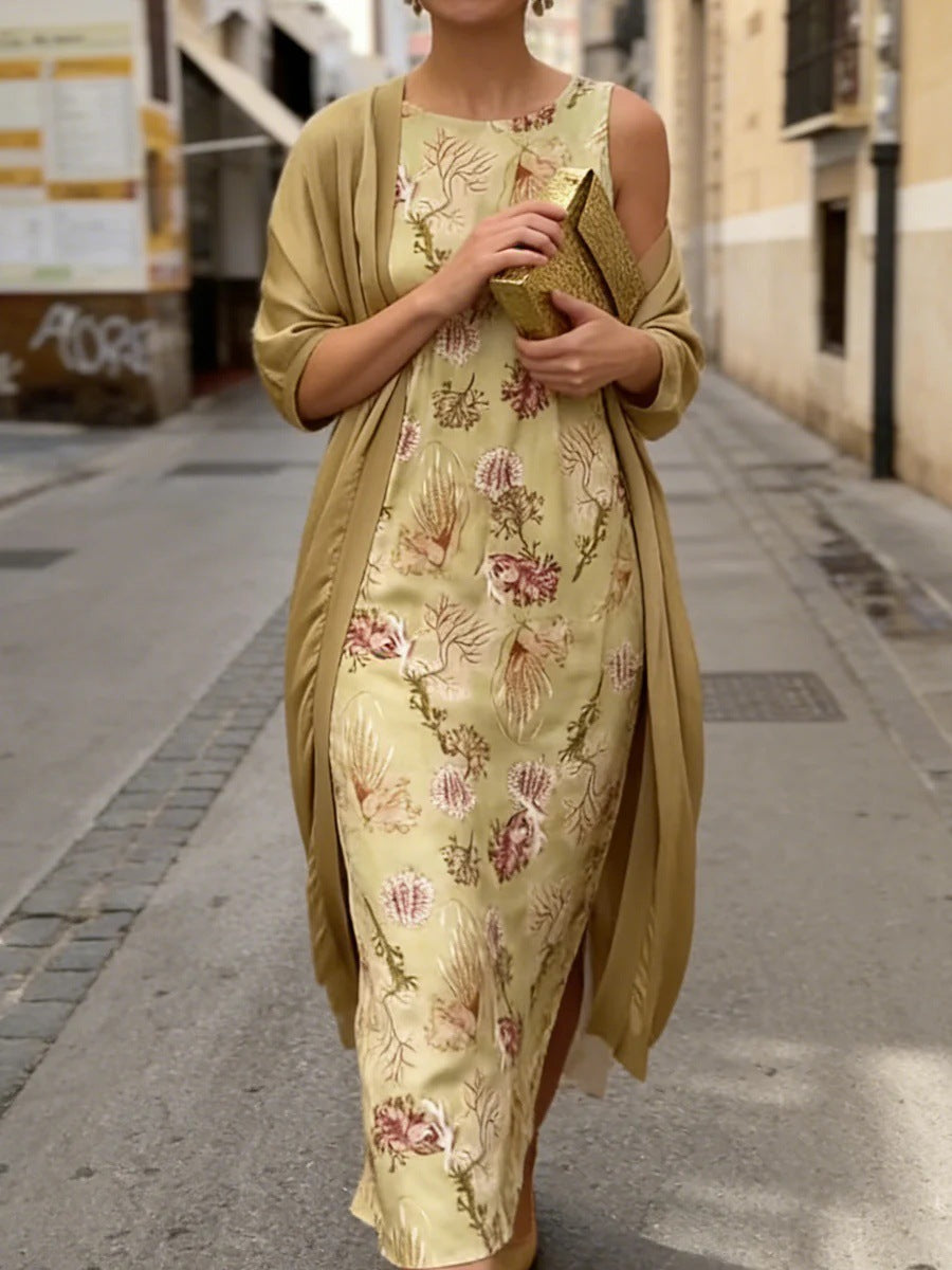 Short-sleeve Cardigan Dress Two-piece Set