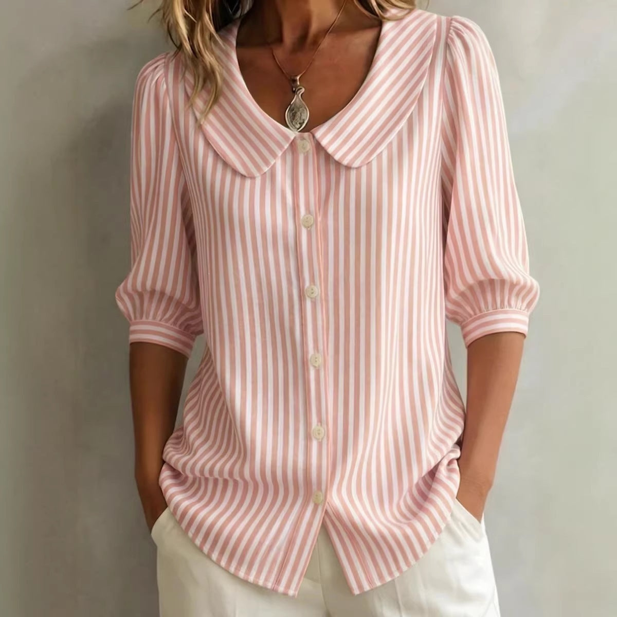 Striped V-neck Shirt Top T-shirt