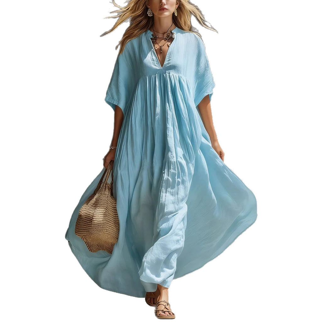 Summer  Beach Vacation Long V-Neck Dress