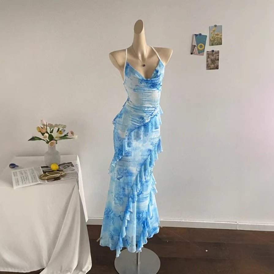 Sleeveless Halterneck Printed Beach Dress
